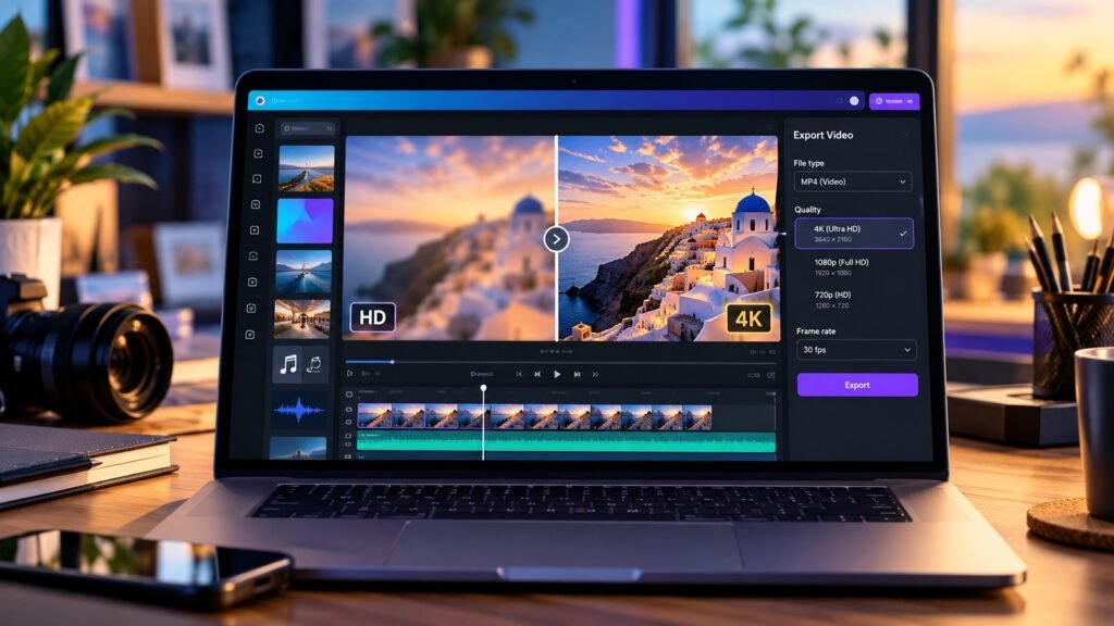 Video editor showing blurry versus sharp export quality comparison