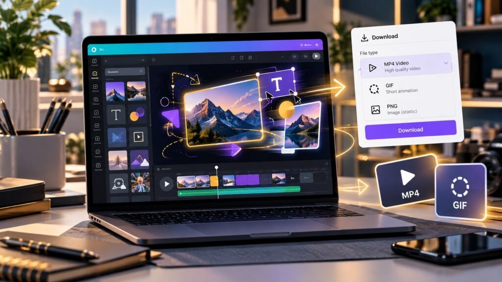 Animated design editor with MP4 and GIF export options