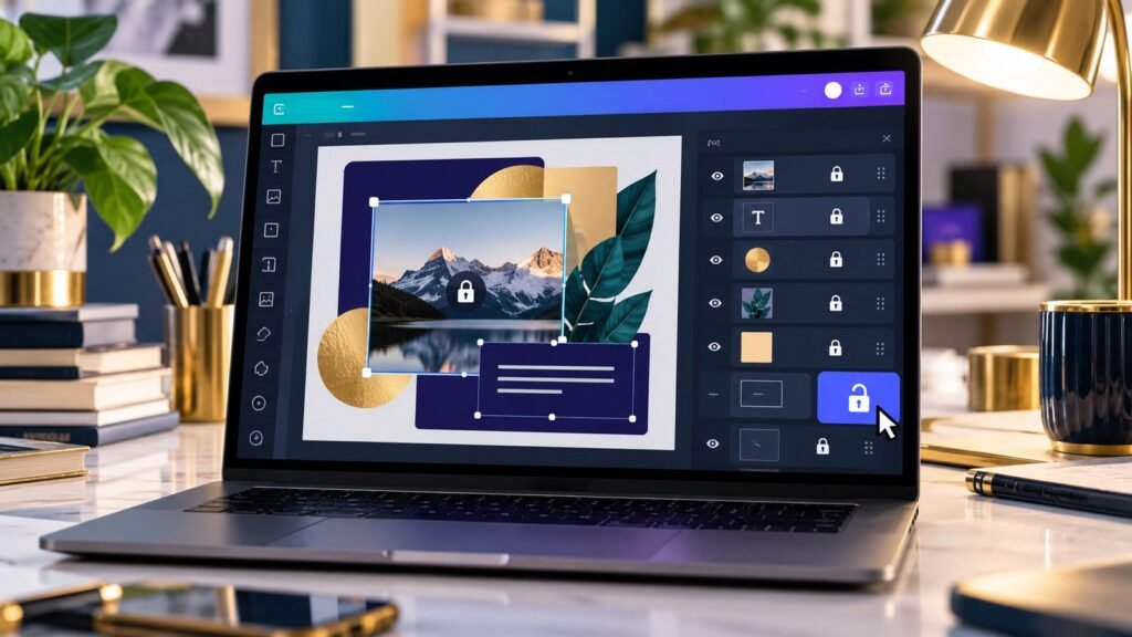 Design editor with locked layers and unlock controls