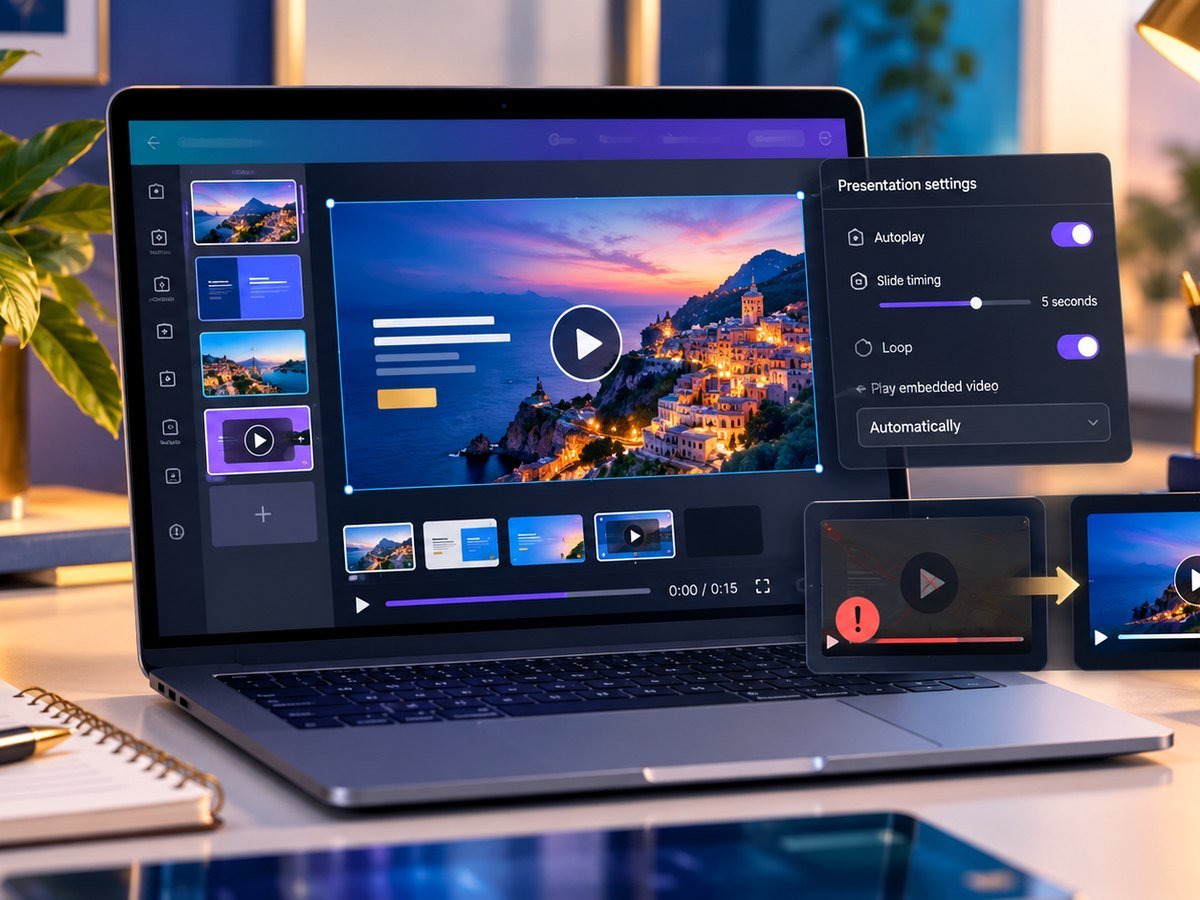 Autoplay video and presentation playback settings on a laptop