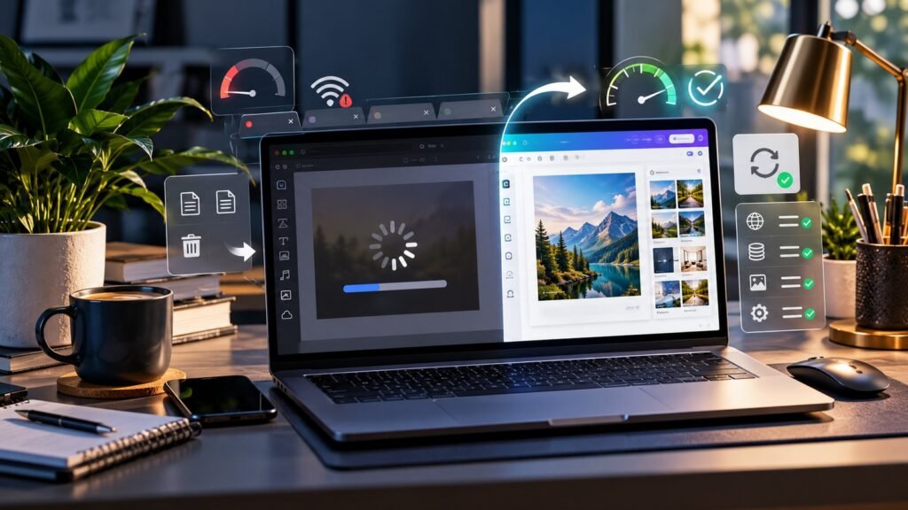 Slow design editor loading compared with a fast optimized workspace