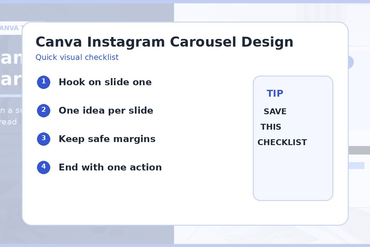 Instagram carousel visual checklist for hook, slide focus, margins, and call to action