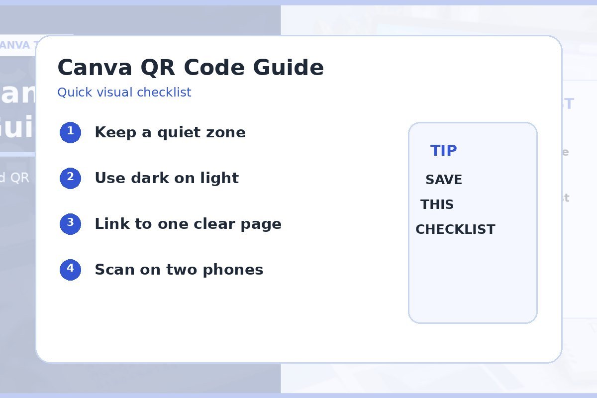QR code design checklist for contrast, quiet zone, real URL, and phone testing